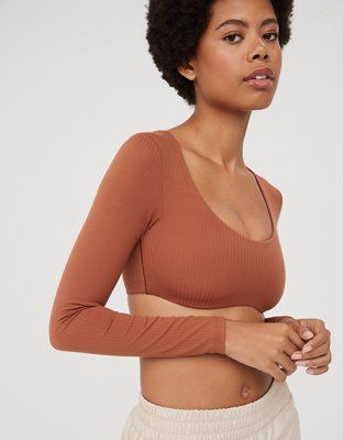 OFFLINE By Aerie Real Me Super Cropped Long Sleeve Bra Top | Aerie