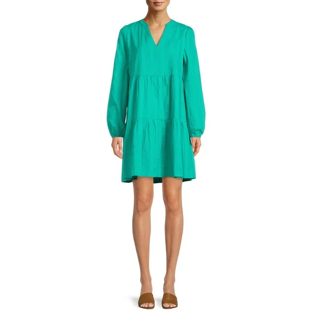 Time And Tru Women's Long Sleeve Eyelet Dress - Walmart.com | Walmart (US)