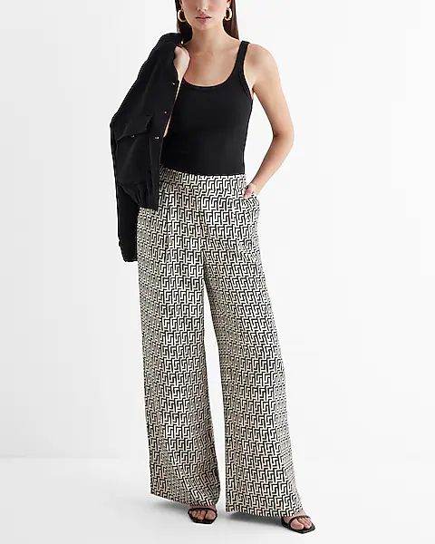 Stylist High Waisted Satin Printed Wide Leg Pant | Express