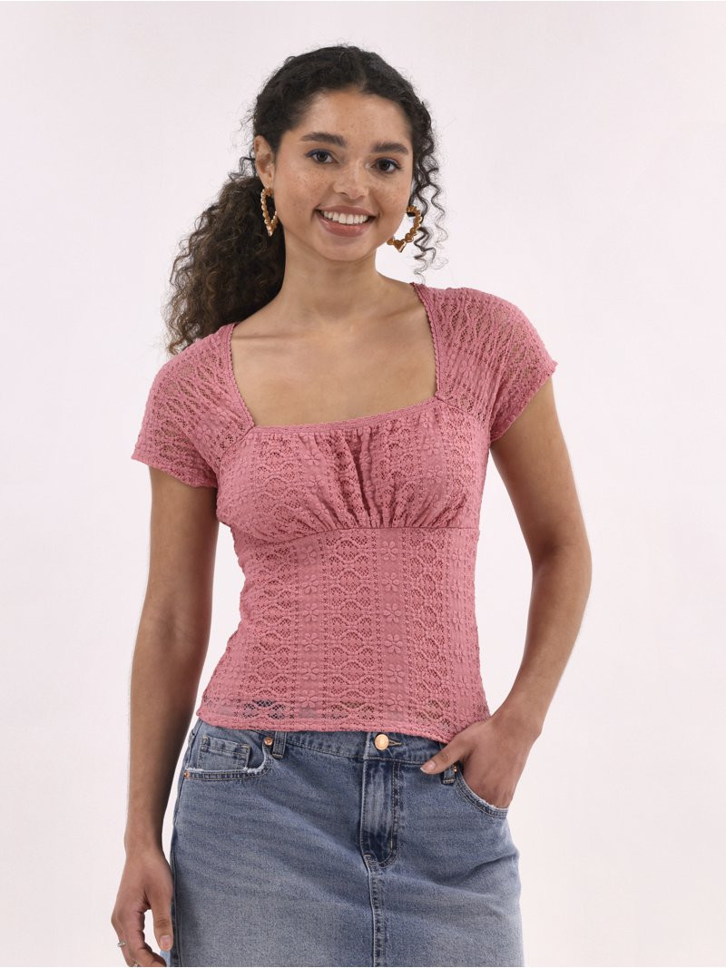 No Boundaries Lace Square Neck Top, Women's | Walmart (US)