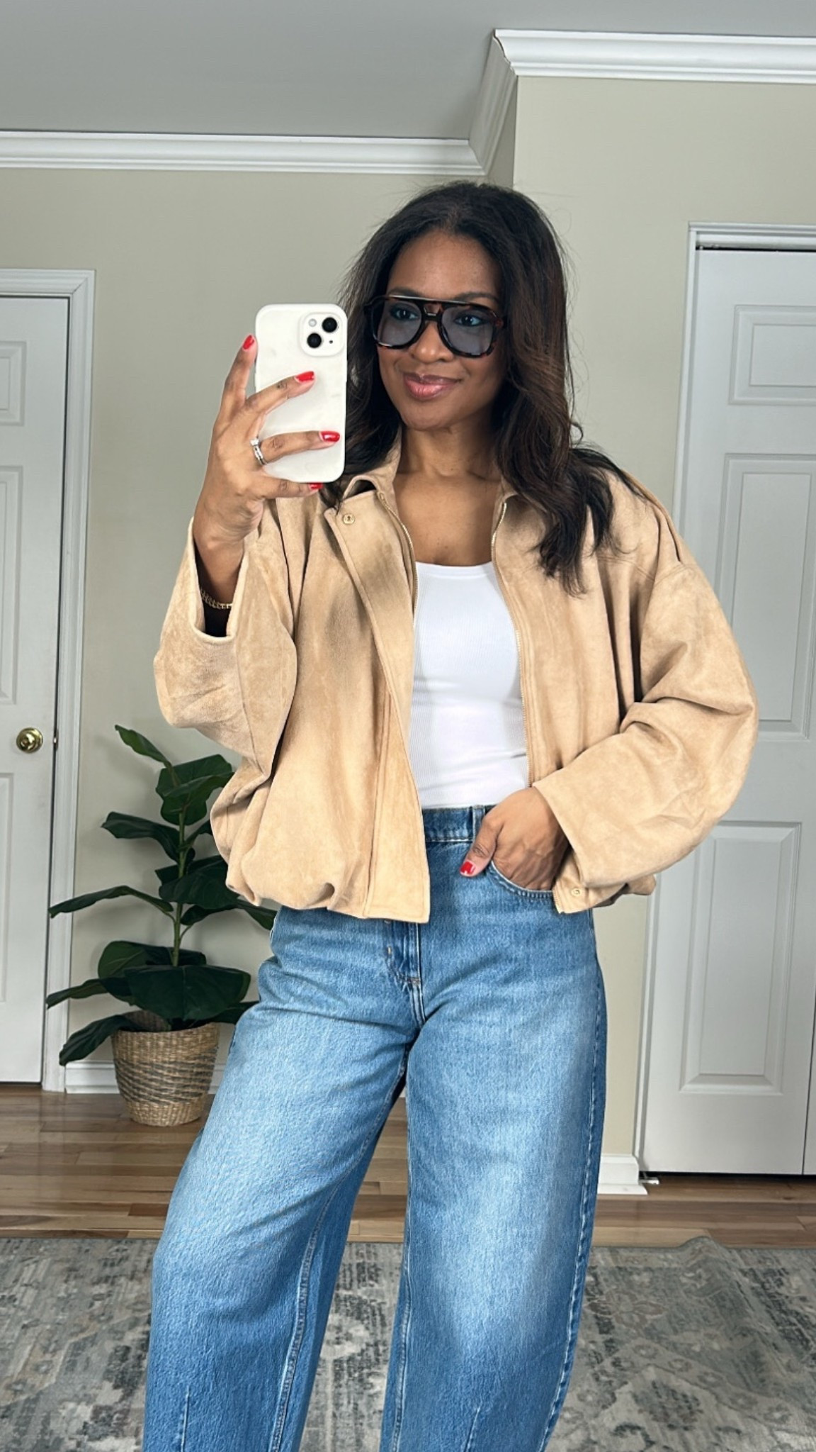 I’m wearing a medium in the bomber jacket. ￼