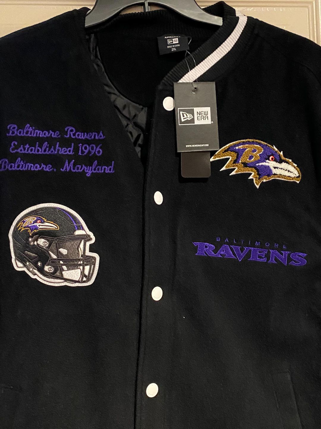 Baltimore Ravens New Era Football Jacket Size 2XL Wool Blend Material With White Faux Leather Sle... | Etsy (US)