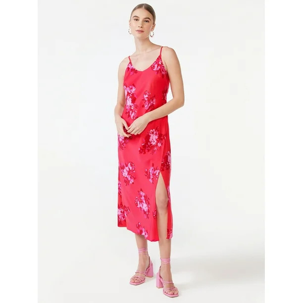 Scoop Women's Satin Midi Slip Dress with Side Slit, Sizes XS-XXL - Walmart.com | Walmart (US)