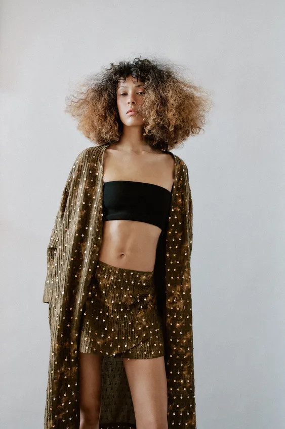 Wrap skort with sequin appliqués. Invisible back zip fastening. | Zara UK