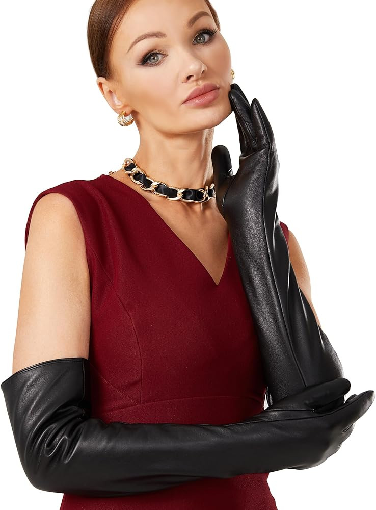 VIKIDEER Warm Soft Long Leather Gloves Women Plush Lined Full Touchscreen Luxury Gloves for Eveni... | Amazon (US)