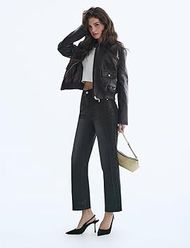 Women’s Straight Leg Jeans High Waisted Cropped Trendy Jeans Wide Leg Zipper Denim Pants | Amazon (US)