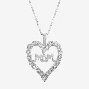Yes, Please! "Mom" Womens 1/10 CT. T.W. Mined White Diamond Sterling Silver Heart Pendant Necklac... | JCPenney