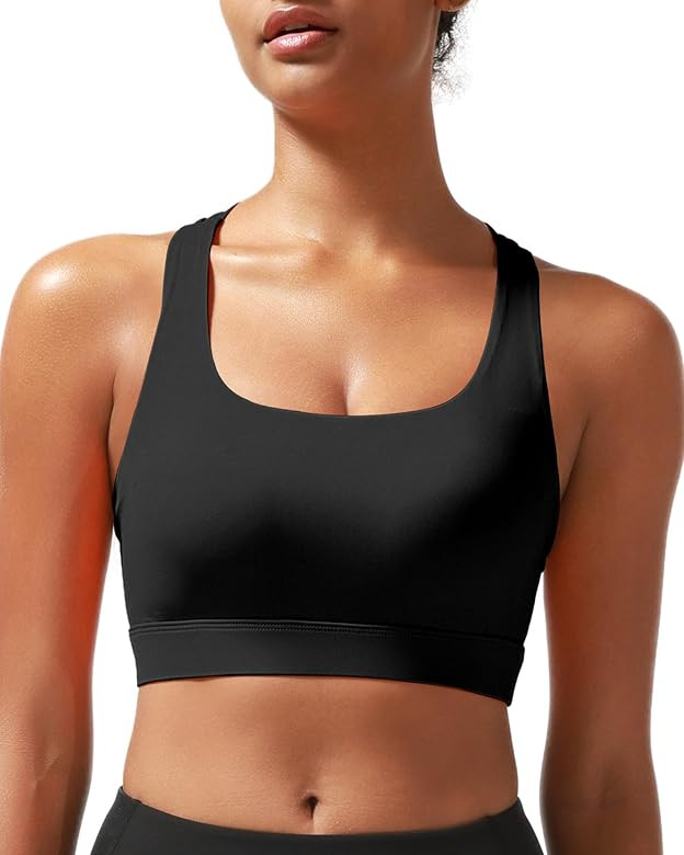RUNNING GIRL High Impact Sports Bras for Women - Scoop Neck Strappy Sports Bra High Support Mould... | Amazon (US)