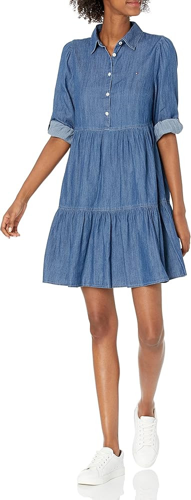 Tommy Hilfiger Womens Women's Chambray Tiered Popover Shirtdress, Medium Benson, 10 at Amazon Wom... | Amazon (US)