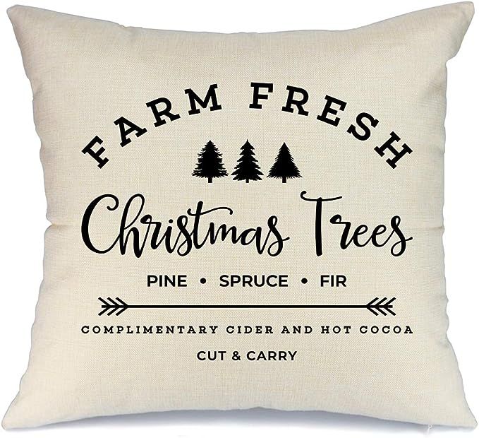 AENEY Farmhouse Christmas Pillow Cover 18x18 inch Farm Fresh Christmas Tree Throw Pillow for Chri... | Amazon (US)