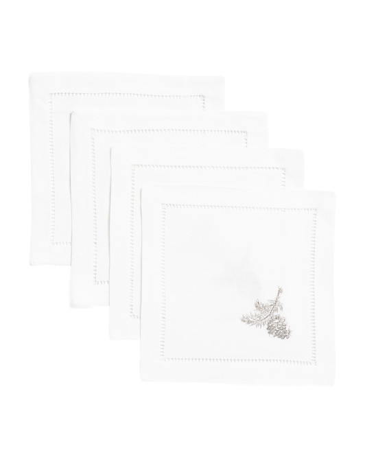 Set Of 4 Hand Embroidered Pinecone Cocktail Napkins | TJ Maxx