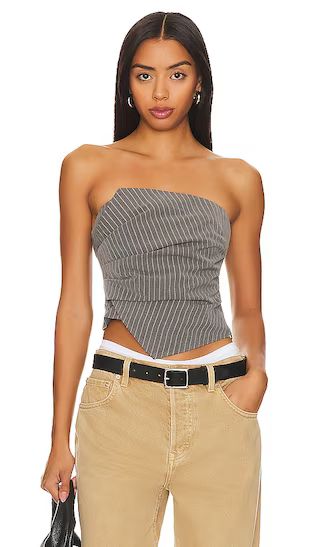 Rianna Strapless Top in Grey Stripe | Revolve Clothing (Global)