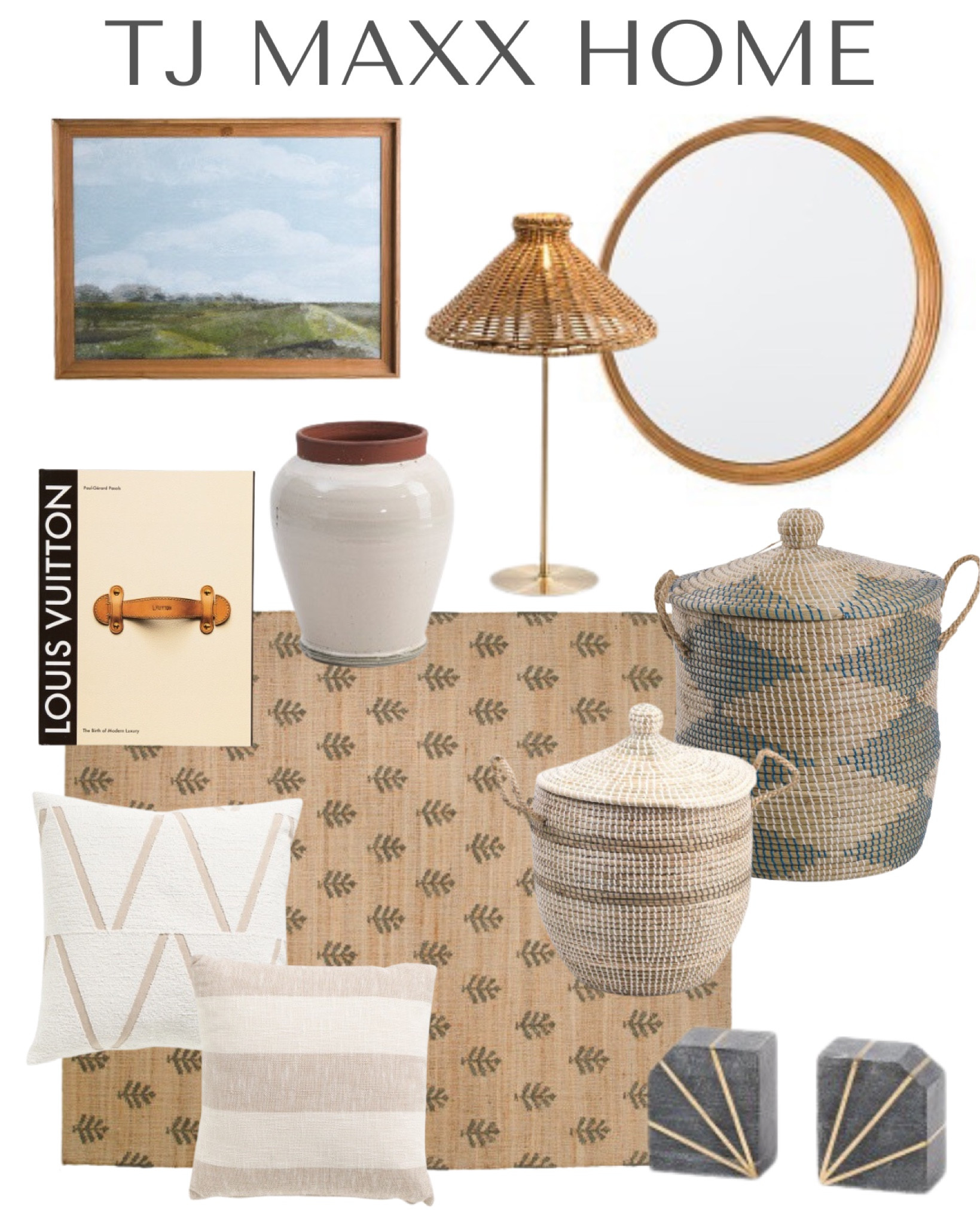 I’m loving this rattan mirror for above a fireplace, console table, dresser, display cabinet. I’m also loving the rest of this TJ Maxx home decor, baskets, artwork, area rugs, throw pillows. 

#LTKsalealert #LTKFind #LTKhome