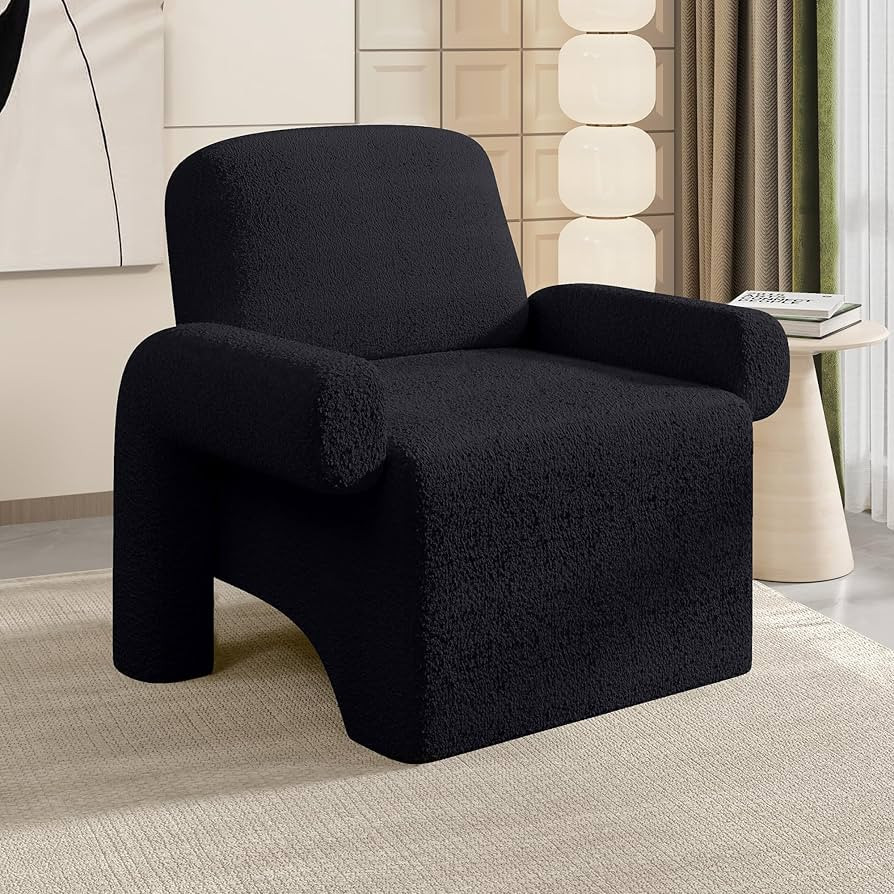 Modern Sherpa Accent Chair, Fuzzy Upholstered Single Sofa with Round Armrest, Cozy Teddy Reading ... | Amazon (US)