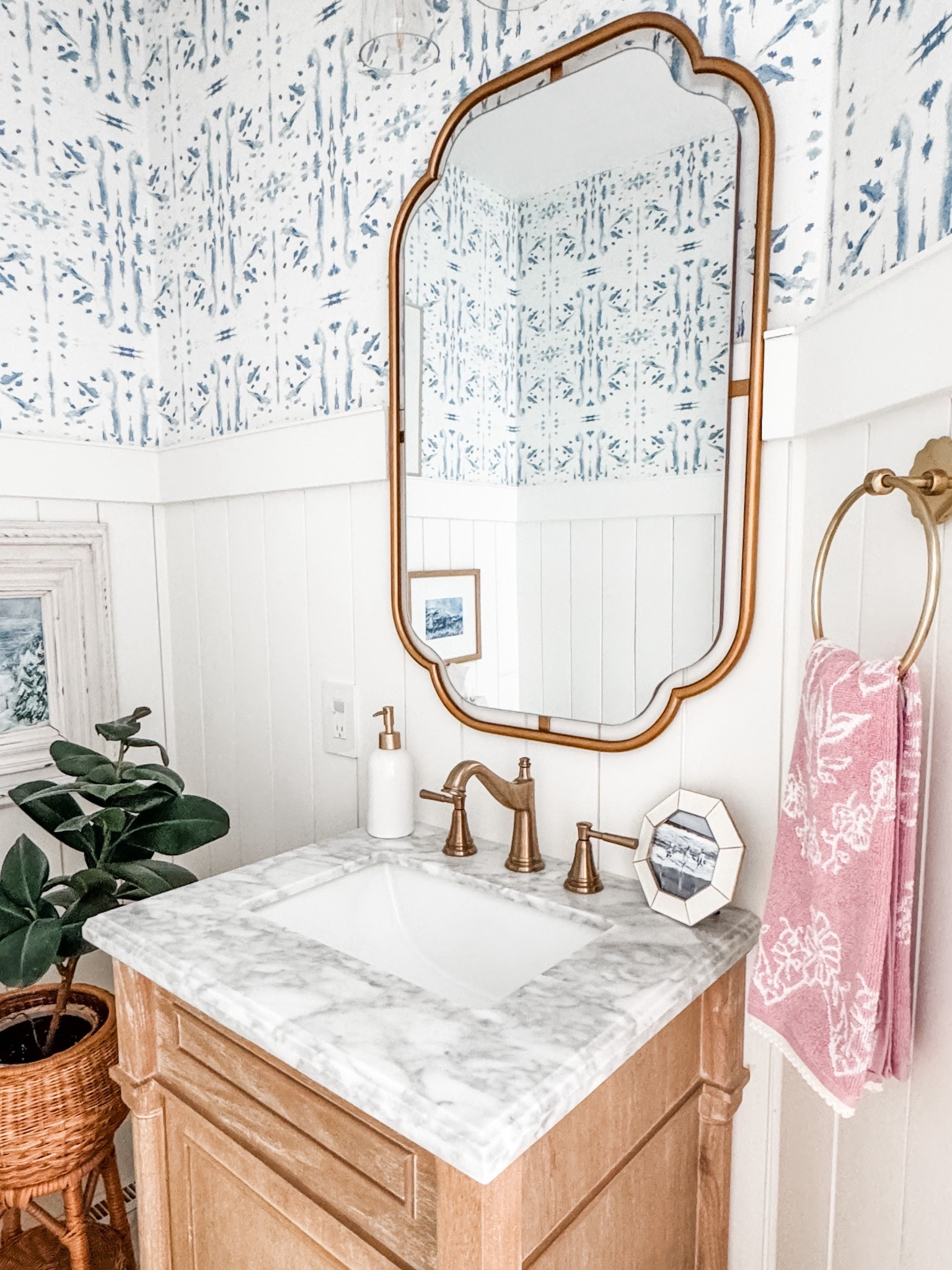 Powder room decor
Bathroom vanity
Vanity mirror
Soap dispenser
Pink hand towel
Spring refresh 
Spring towel
Bathroom decor


#LTKHome #LTKSeasonal