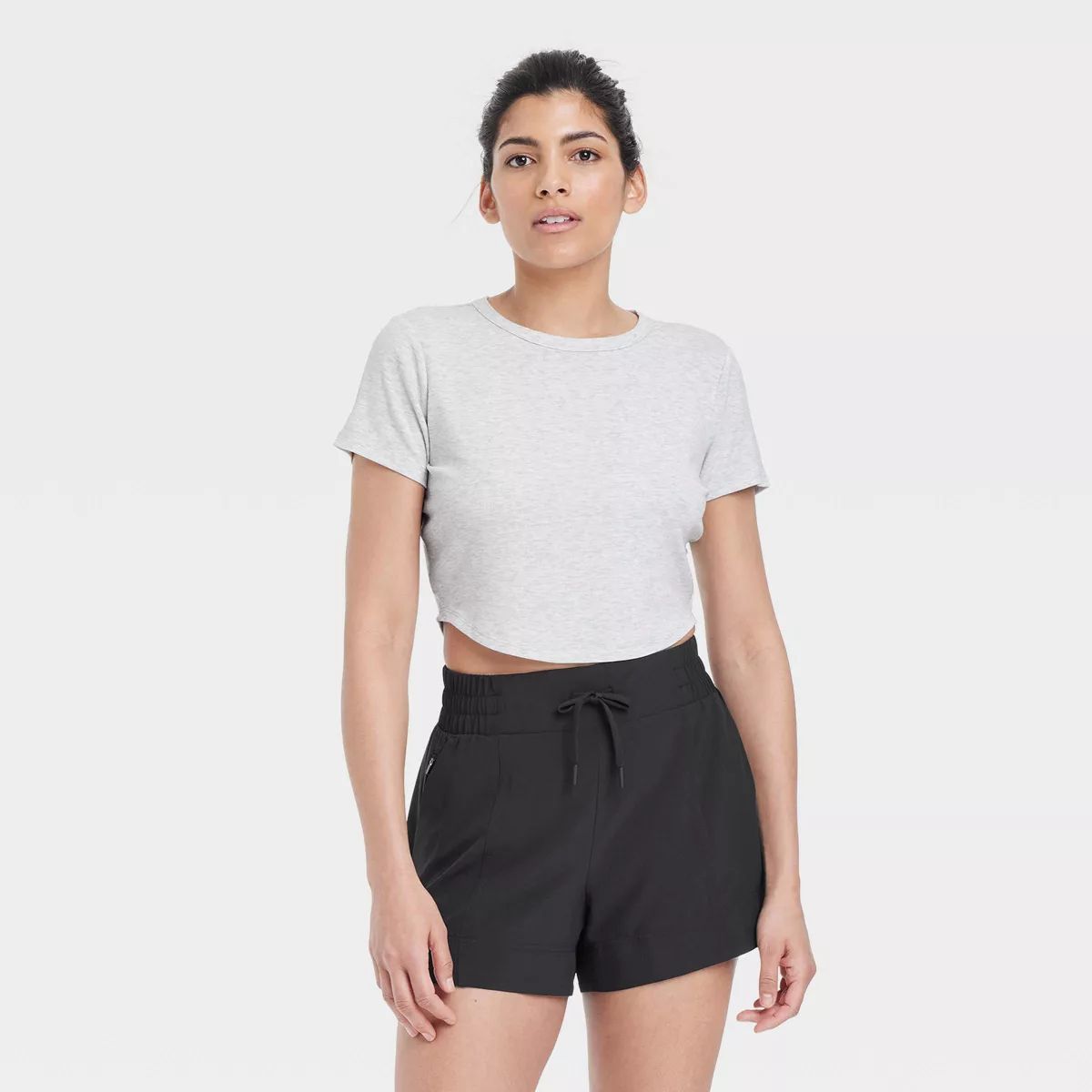 Women's Modal Rib Cropped Short Sleeve Shirt - All In Motion™ | Target