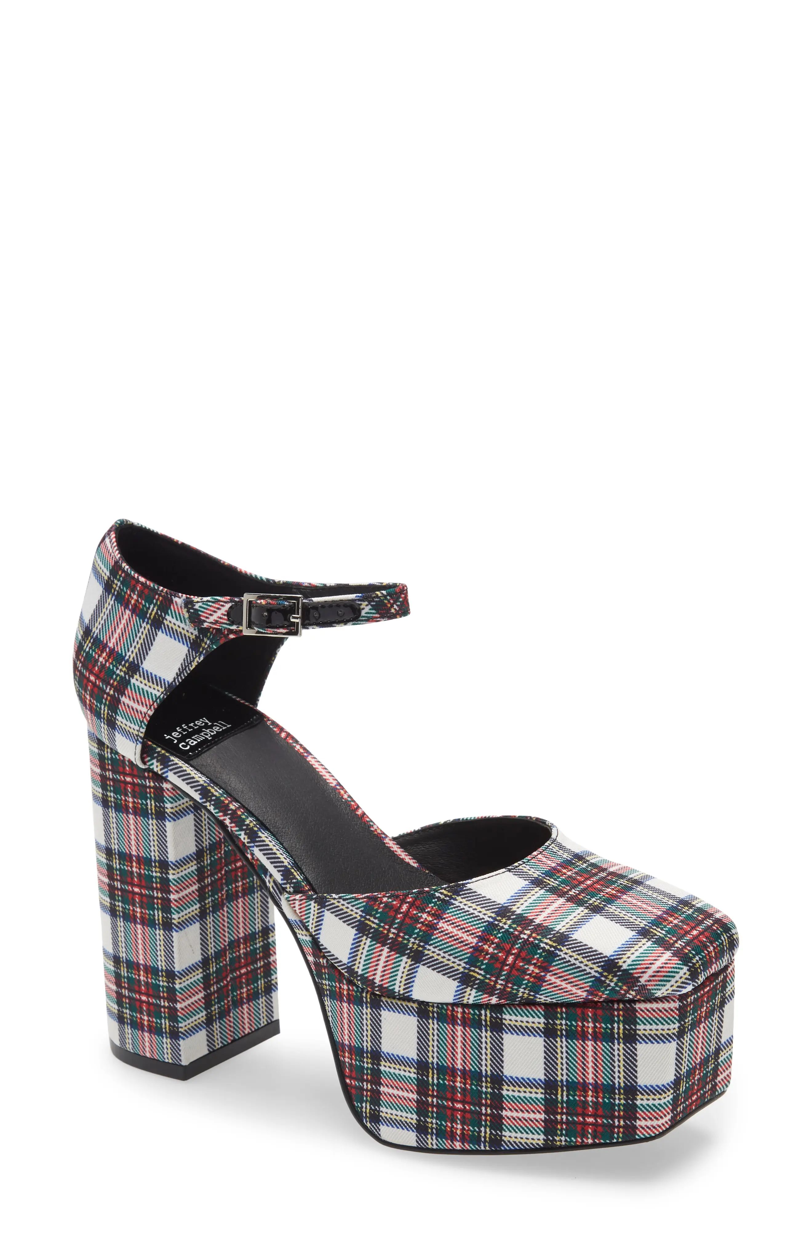 Jeffrey Campbell Ovr-N-Out Pump, Size 7 in White Tartan at Nordstrom | Nordstrom