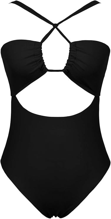 LEISUP Sexy Womens Bandeau Tie Back Cut Out Front High Waist Cheeky Bottom One Piece Swimsuit | Amazon (US)