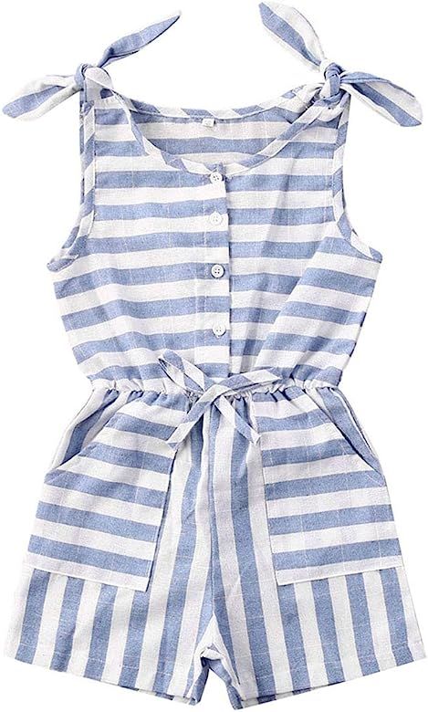 Toddler Little Girl Demin Off Shoulder Ruffle Pocket Romper Jumpsuit Clothes Set | Amazon (US)