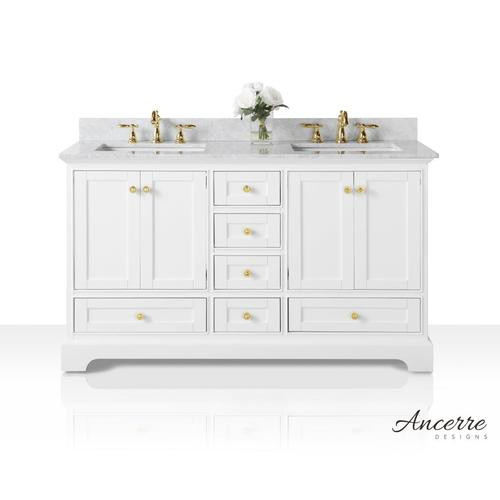 Ancerre Designs Audrey 60-in White Double Sink Bathroom Vanity with Carrara White Natural Marble ... | Lowe's