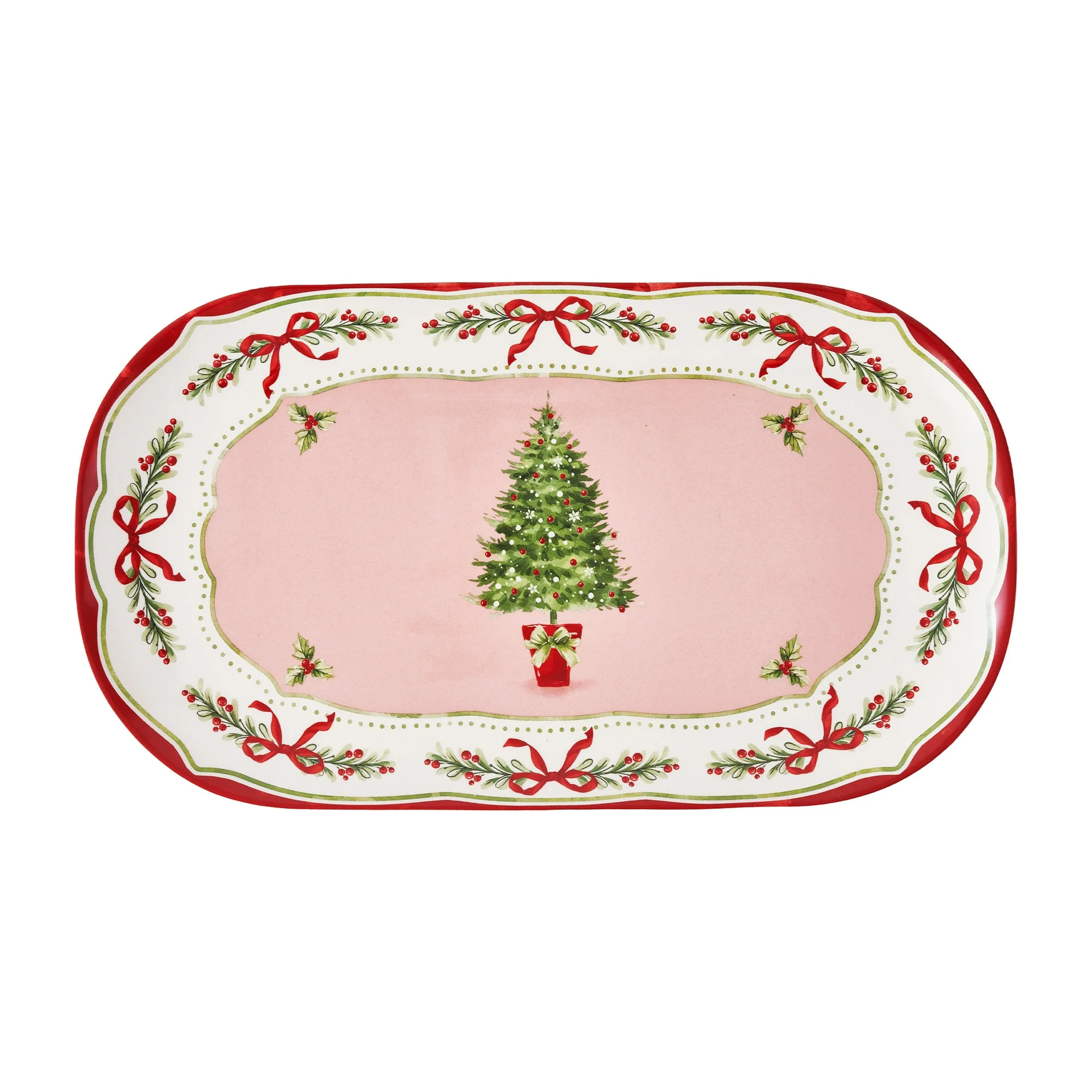 Holiday Time Ceramics Pink/Red Christmas Tree Platter | Walmart (US)