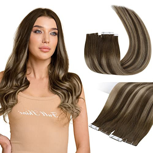 Full Shine Injection Tape in Hair Extensions 5Pcs 20 Inch Seamless Skin Weft Tape in Extensions Color 4 Brown Fading to 27 Blonde And 4 Brown Virgin Hair Extensions Real Remy Human Hair 12.5 Gram | Amazon (US)