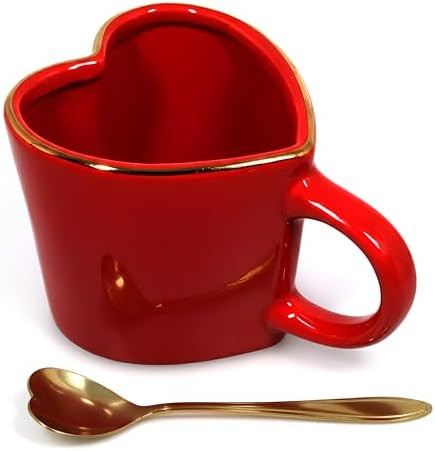 15.5 oz Large Heart Mug with Gold Heart Spoon and gift box – Romantic Stoneware Coffee Cup, 460... | Amazon (US)