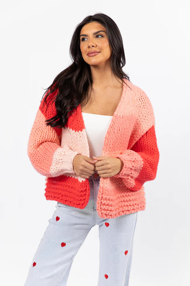 Forever Crush Pink Multi Color Block Cardigan | Pink Lily