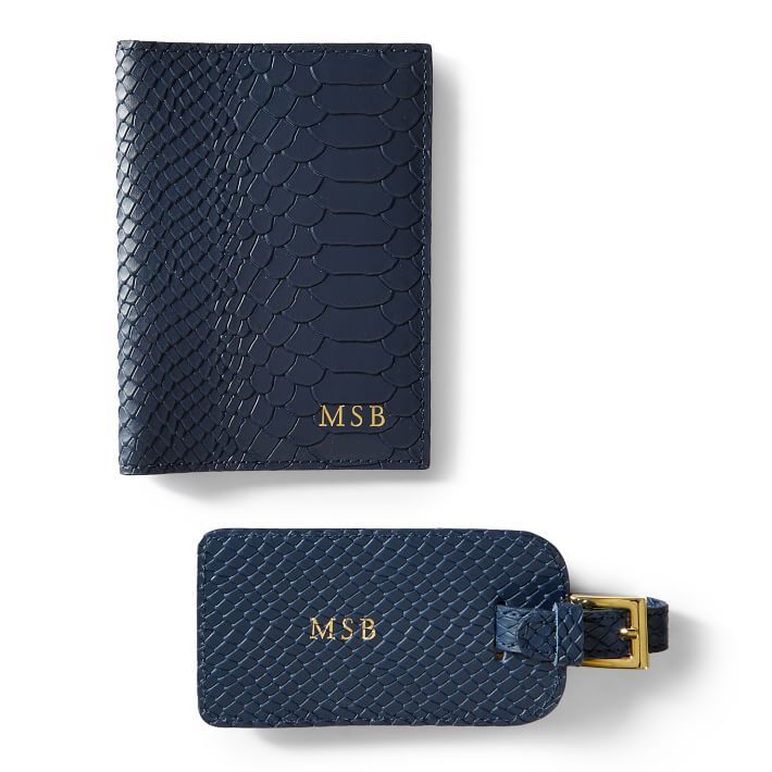 Embossed Leather Luggage Tag and Passport Case Set | Mark and Graham