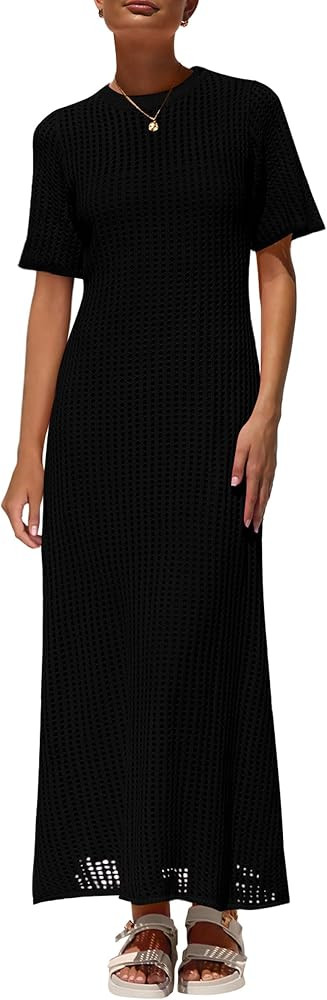 PRETTYGARDEN Womens Eyelet Cover Up Dress 2025 Summer Vacation Resort Maxi Dresses Beach Short Sl... | Amazon (US)