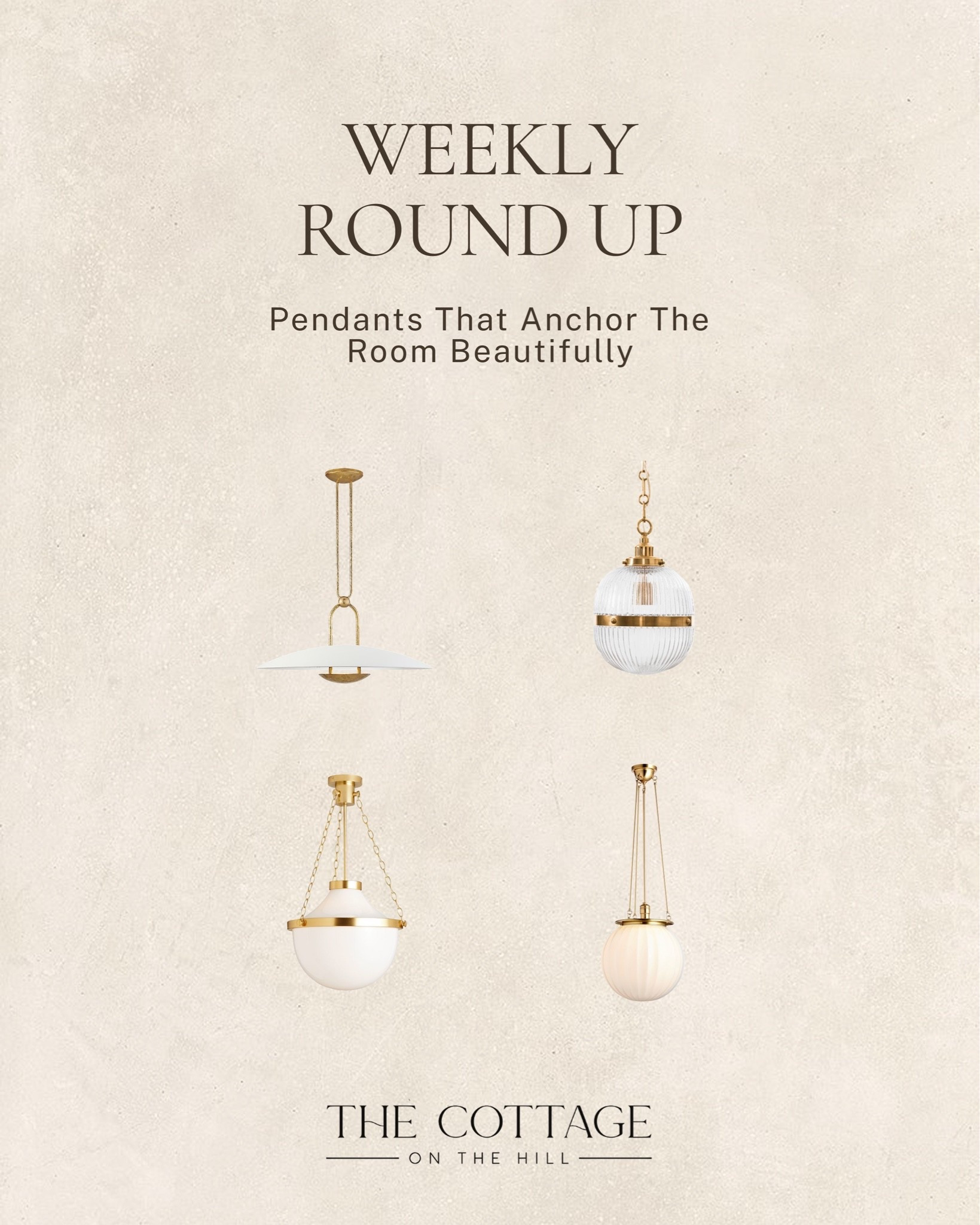 The right pendant does more than light a room. It finishes it ✨ 

A sleek brass disc, a ribbed glass globe, a classic milk glass schoolhouse, and a frosted orb on a brass rod: four styles that anchor a space and make the whole room feel more considered. 

All linked here 🤍 

#LTKhome