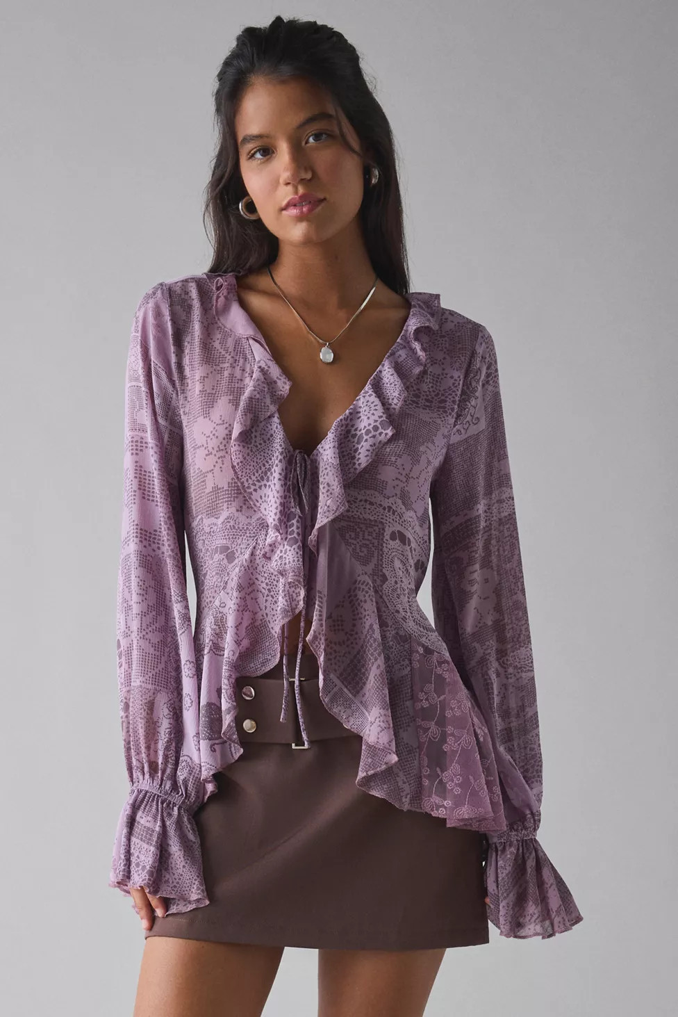 Kimchi Blue Dream Catcher Ruffle Bell Sleeve Flyaway Blouse | Urban Outfitters (US and RoW)
