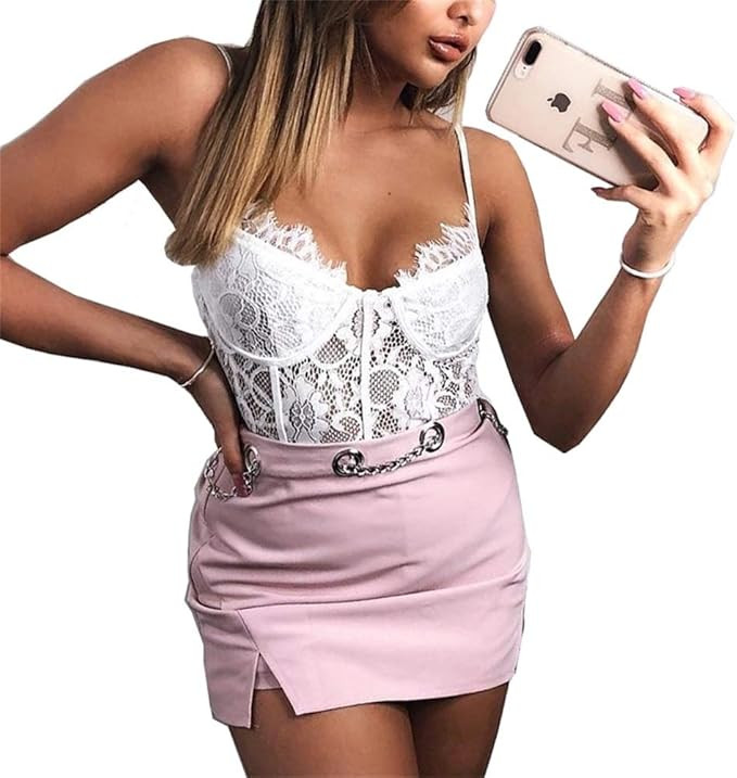 GEMBERA Women Sexy Lace Bodysuit Lingerie One Piece Sheer Bodysuit Thong Clubwear | Amazon (US)