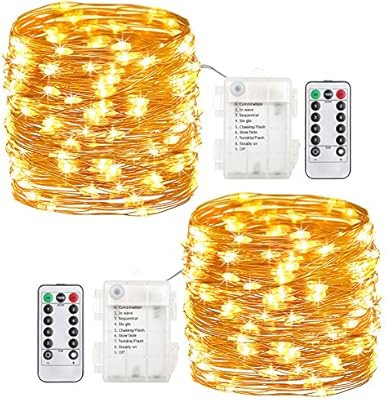 GDEALER 2 Pack 20 Feet 60 Led Fairy Lights Battery Operated with Remote Control Timer Waterproof ... | Amazon (US)