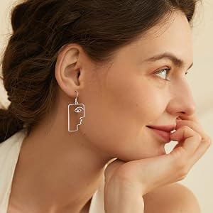 925 Sterling Silver Human Face Earrings Hollowed out Abstract Drop Dangle Earrings Vintage Boho B... | Amazon (US)