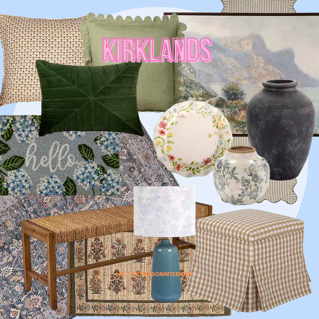 Home Decor | Spring | Throw Pillows | Doormat | Floral Rug | Ottoman | Wood Bench | Vase | Framed Art | Home Finds | Kirklands 

 #LTKSeasonal #LTKHome #LTKSaleAlert