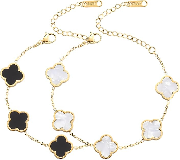 18K Gold Plated Clover Lucky Bracelet for Women White/Black/Red/Green Flower Four Leaf Link Brace... | Amazon (US)