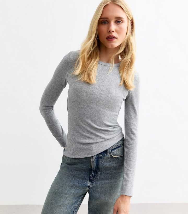 Grey Ribbed Crew Neck Long Sleeved Top
						
						Add to Saved Items
						Remove from Saved It... | New Look (UK)