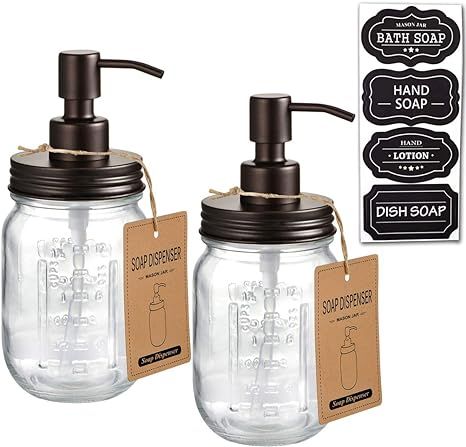 Mason Jar Soap Dispensers –Bronze -Rustproof 304 Stainless Steel Mason Jar Lid &Pump – Great ... | Amazon (US)