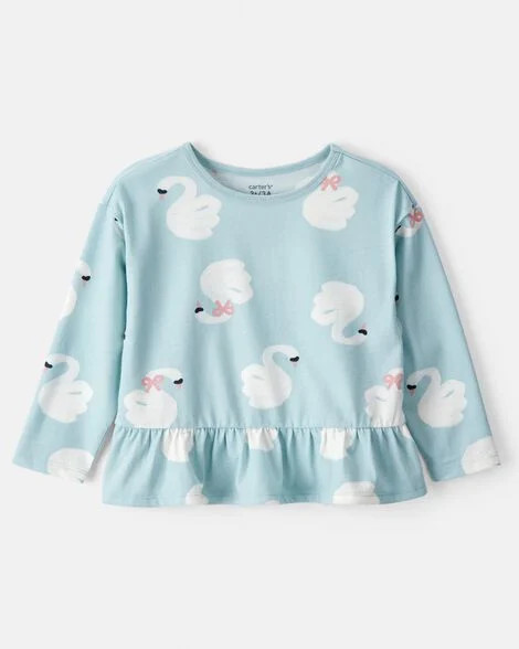 Toddler Girl Swan Print Long-Sleeve Peplum Top - Blue | Carter's Inc