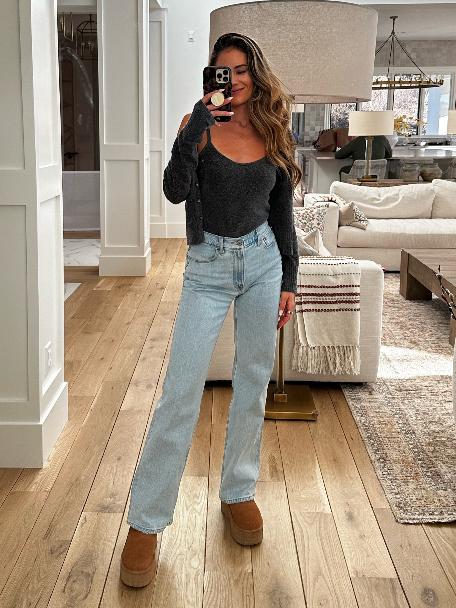 Cutest winter outfit (jeans are the light wash, 90s high rise, size 25)