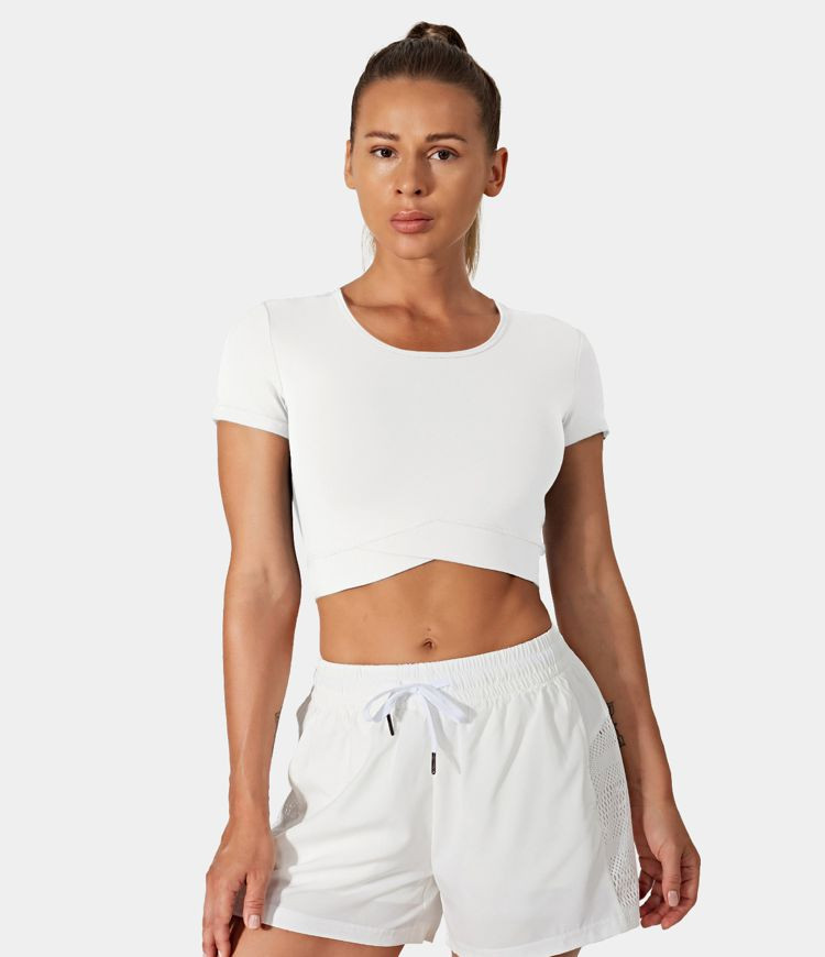 Softlyzero™ Plush Crossover Hem Cropped Sports Top | HALARA