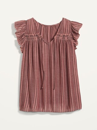 Ruffled Crinkle-Texture Striped Tie-Neck Blouse for Women | Old Navy (CA)