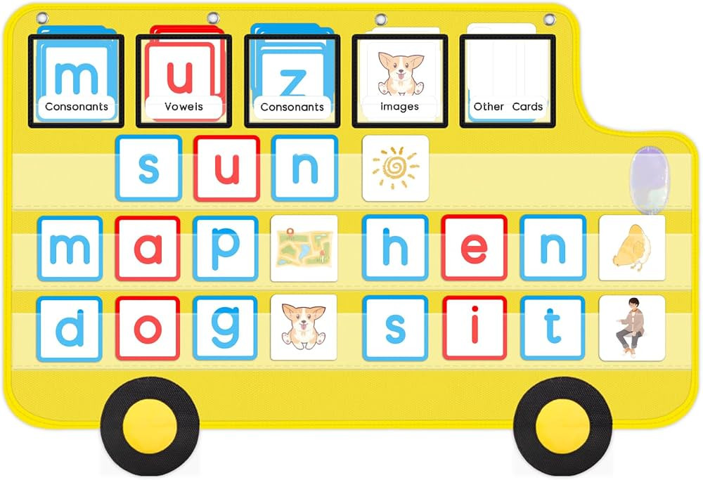 Pocket Chart for Classroom, 33 ⅞ " x 22" Large School Bus Shaped Pocket Charts for Kids, Back t... | Amazon (US)