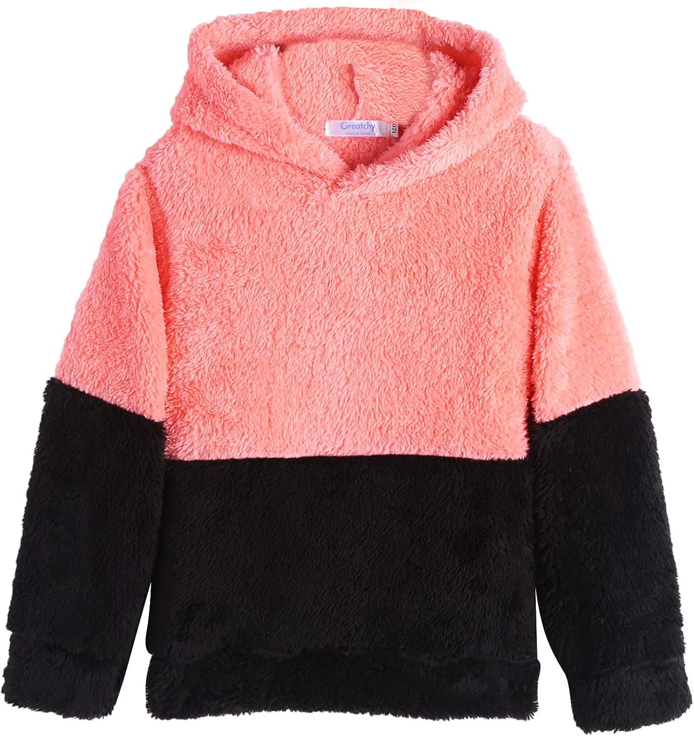 Greatchy Girls Fuzzy Sherpa Fleece Hoodies Sweatshirts Warm Loose Long Sleeve Pullover Outwear With  | Amazon (US)