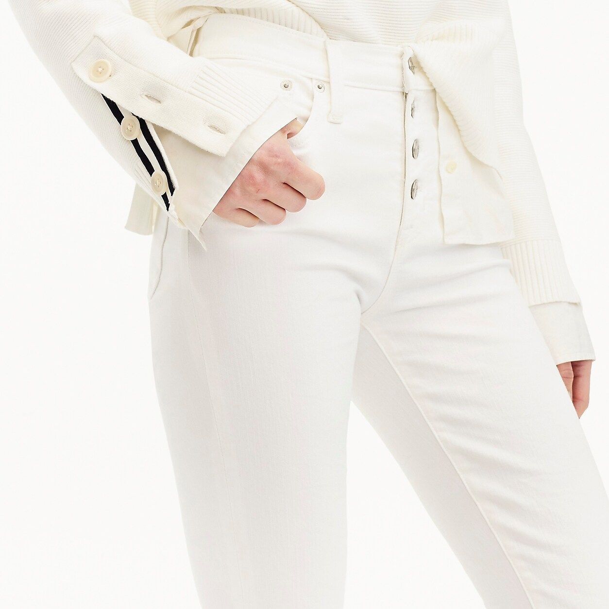 9" high-rise toothpick jean in white with button fly | J.Crew US