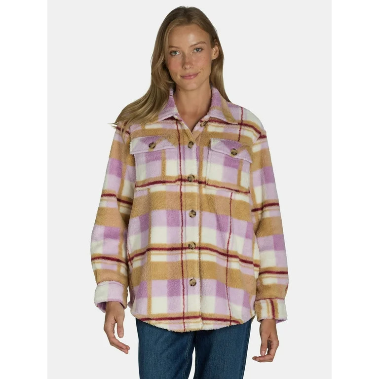 Time and Tru Women's Faux Shearling Shacket, Sizes XS-XXXL - Walmart.com | Walmart (US)