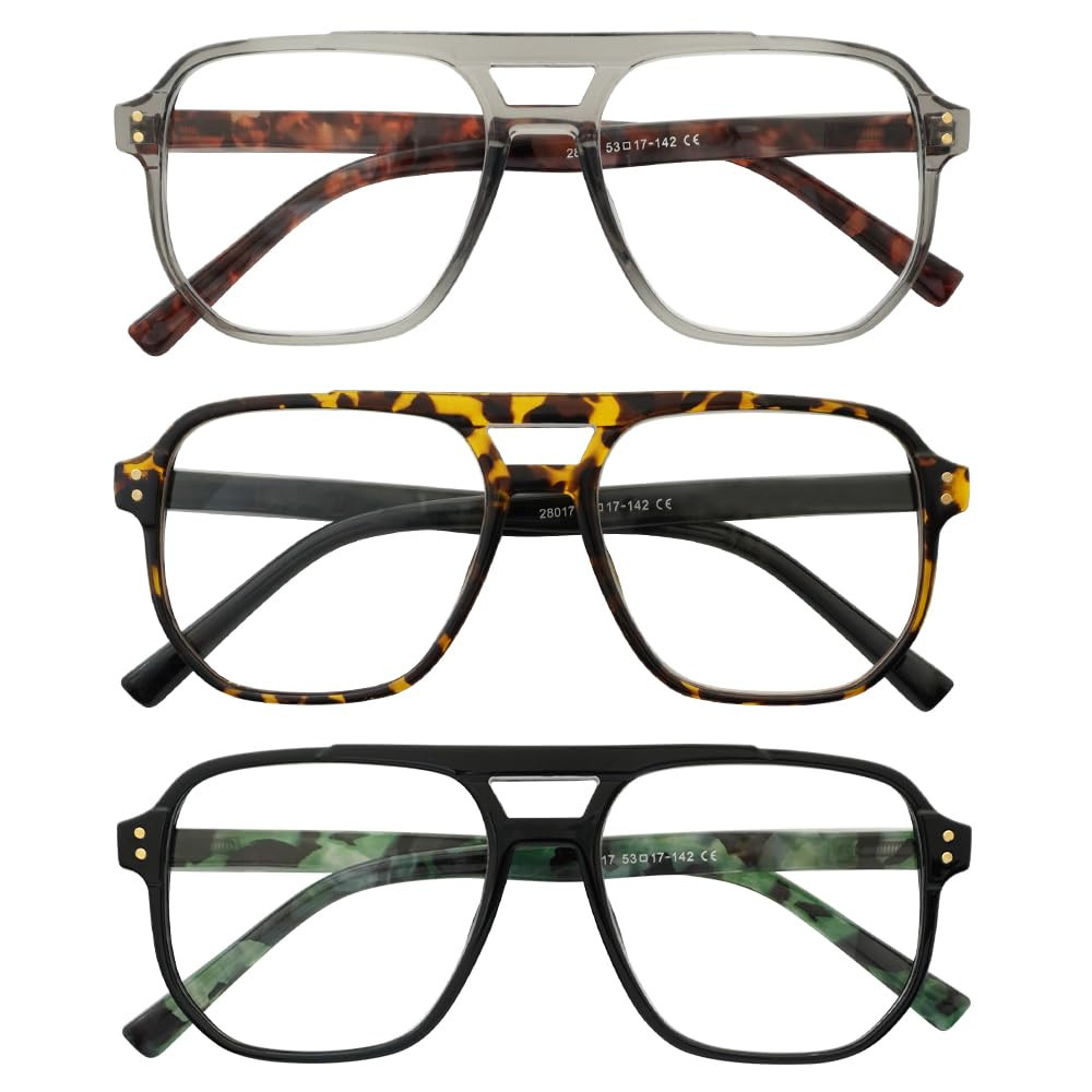 LookLux Aviator Oversized Reading Glasses Men, Blue Light Reading Glasses 3 Pack Large Glasses Re... | Amazon (UK)