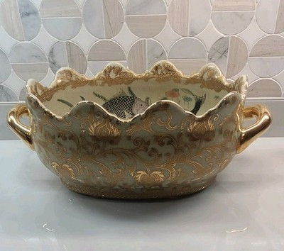 Antique XL Chinese handpainted green porcelain 24kt gold Oval Footbath Jardinier | eBay US