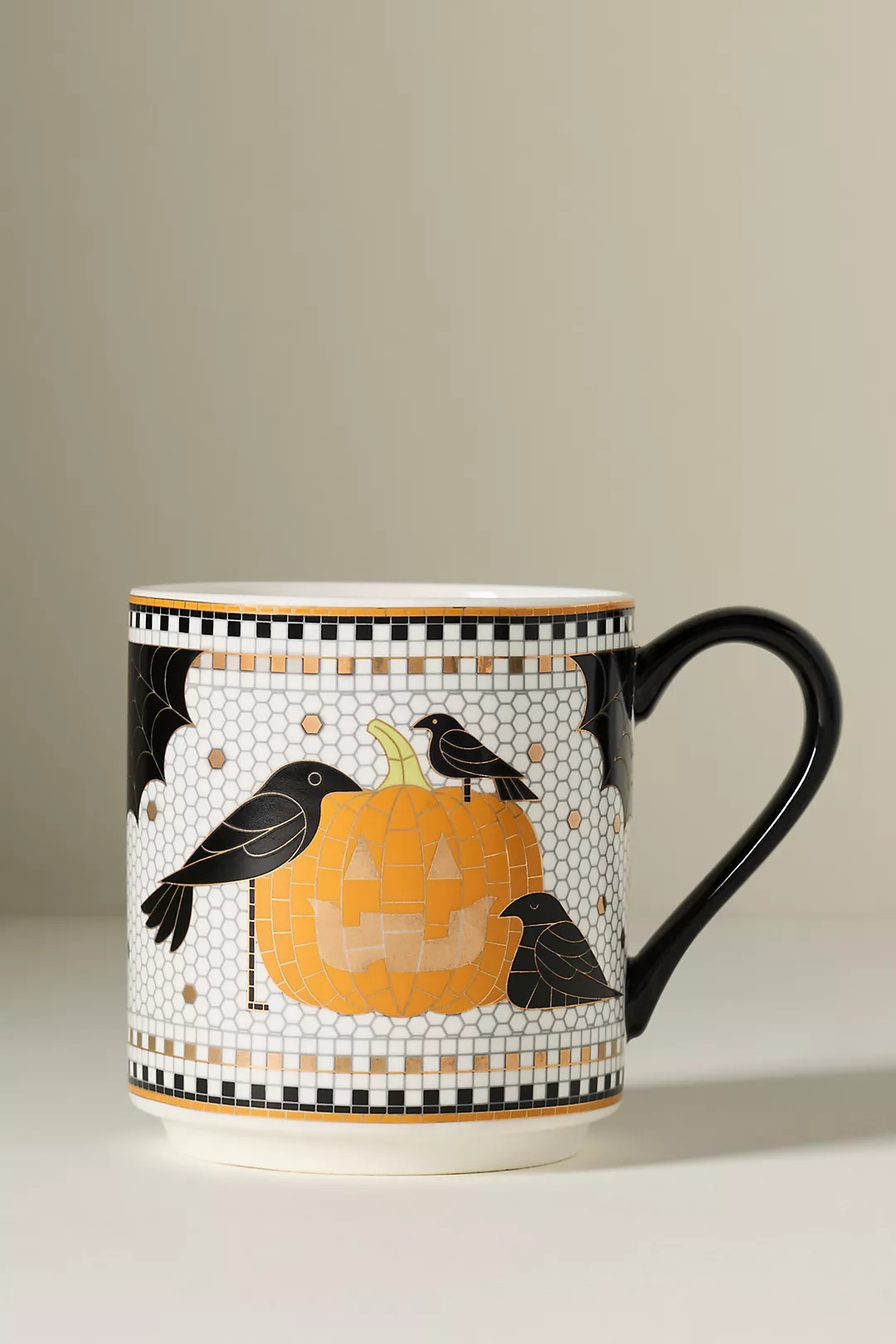 Bistro Tile Stoneware 24k Gold Accent Halloween Mug | Anthropologie (US)
